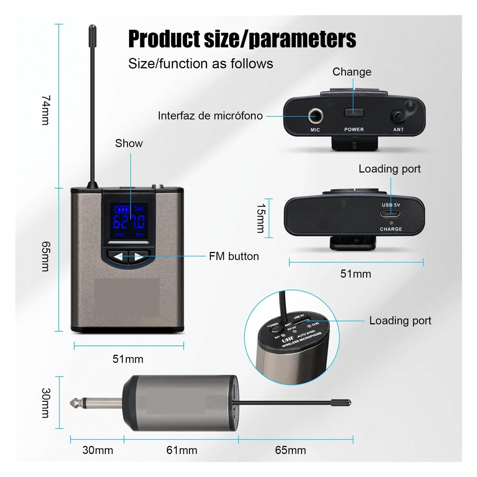 con Micrófono Inalámbrico Dual, For Auriculares, De Pie, Solapa Lavalier Transmisor Y Receptor Petaca Recargable Compatibilidad Universal(1mic)