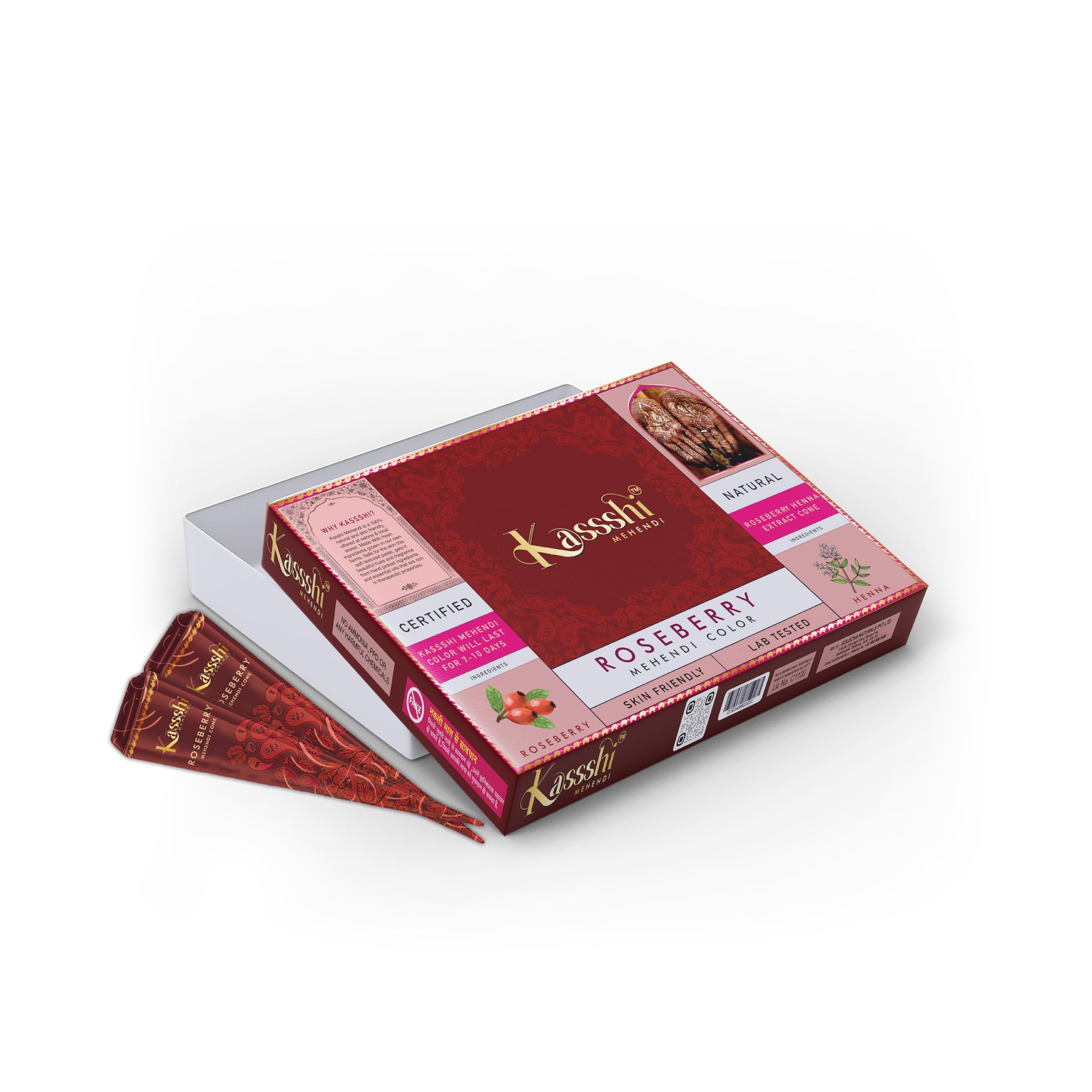 Kassshi Roseberry Mehendi Colour | Skin Friendly | Instant Peel off | Natural | Temporary Tattoo | Pack of 1-image-13