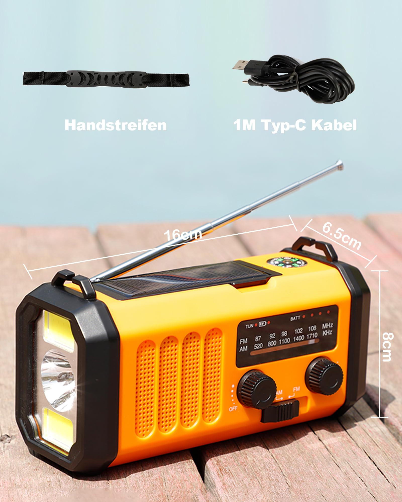 48100mWh/13000mAh Solarne Radio Awaryjne z Korbą Ręczną, 4 Kierunkowy Przenośny Akumulator AM FM Radio,ładowarka do Telefonu,Latarka i Lampka do Czytania,SOS,Kompas dla Przetrwanie Czarnout Kempingowy