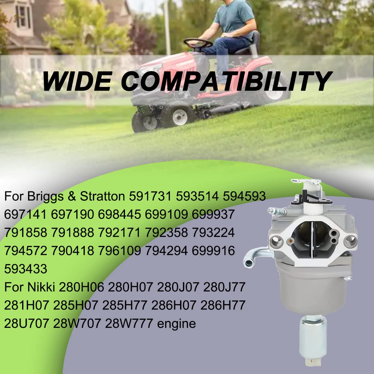 ZAMDOE 594593 591731 Carburatore per Briggs & Stratton 591731 593514 697141 697190 698445 699109 699937 791858 791888 792171 792358 793224 790418 per Nikki 31H777 31C707 31P777 21B000 21B807