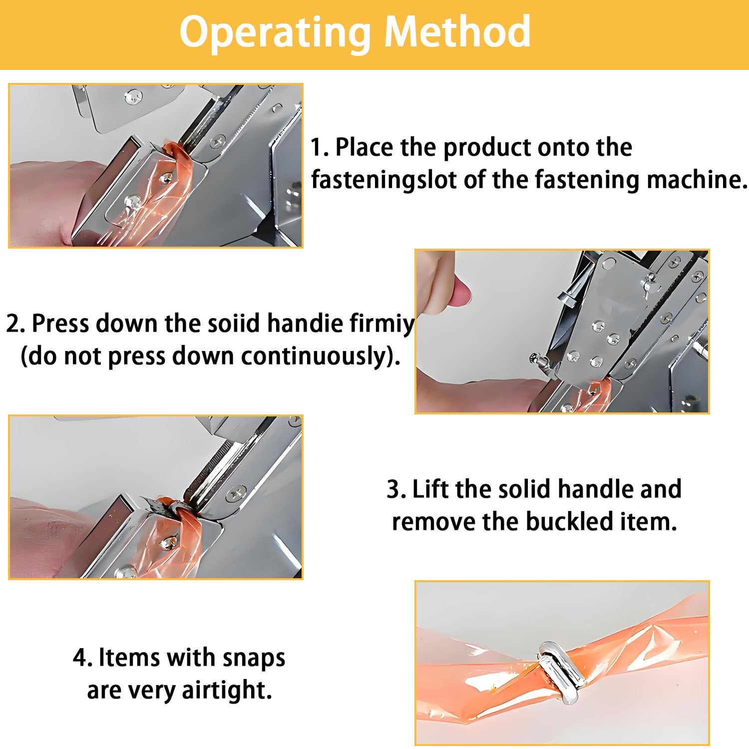 Sigillante manuale per alimenti a forma di U con clip, costruzione durevole in acciaio inossidabile per sigillare sacchetti e involucri
