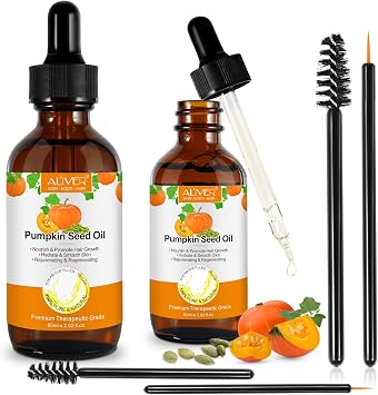 Pumpkin Seed Oil for Hair Growth, Organic Pumpkin Seed Oil, 100% Pure Cold Pressed, Help Growth for Eyebrows, Eyelashes & Dry Damaged Hair, Moisturizing Scalp,Face, Nails, Body, Skin, 2 Pack