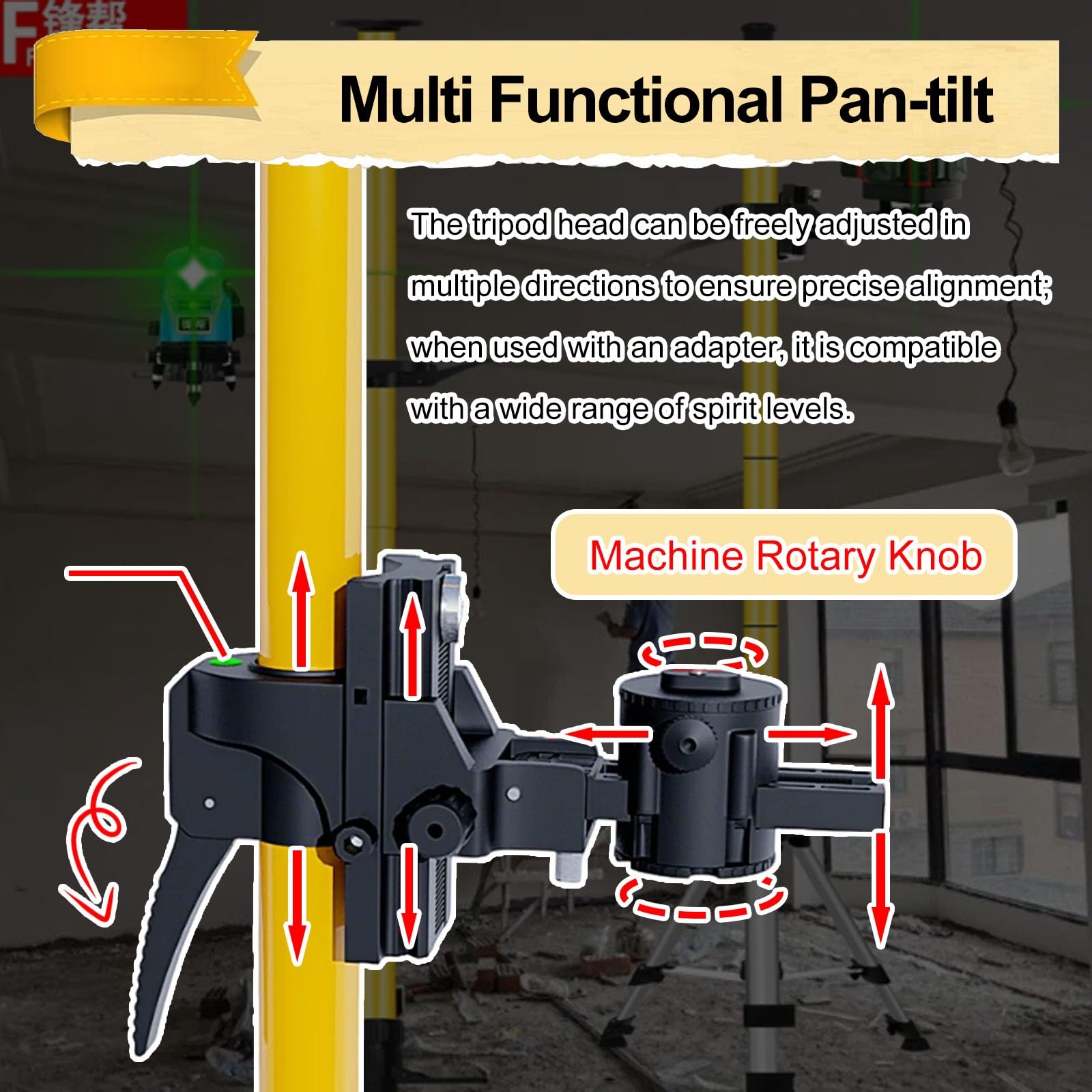 Mástil Para nivel Láser Trípode Portátil Con Soporte Para Nivel Láser De Longitud Ajustable, Barra De Nivelación Retráctil Para Renovación De Edificios Y Topografía, Accesorios Para Poste(2.4m/7.8ft)