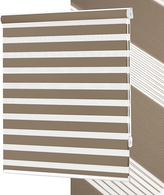 No Tools No Drill Zebra Blinds for Windows Cordless,Customizable Zebra Roller Shades, Dual Layer Blackout-Filtered Privacy Light Control Window Blinds Home Office, Easy to Install