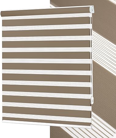 No Tools No Drill Zebra Blinds for Windows Cordless,Customizable Zebra Roller Shades, Dual Layer Blackout-Filtered Privacy Light Control Window Blinds Home Office, Easy to Install