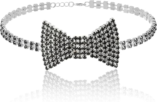 Rhinestone Bowtie Choker Glitter Bow Necklace Bowknot Chain Party Nightclub Wedding Costume Jewelry for Women