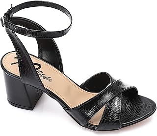 Xo Style Women's Black Mid-Heel Sandal with Ankle Strap - Elegant and Comfortable Design
