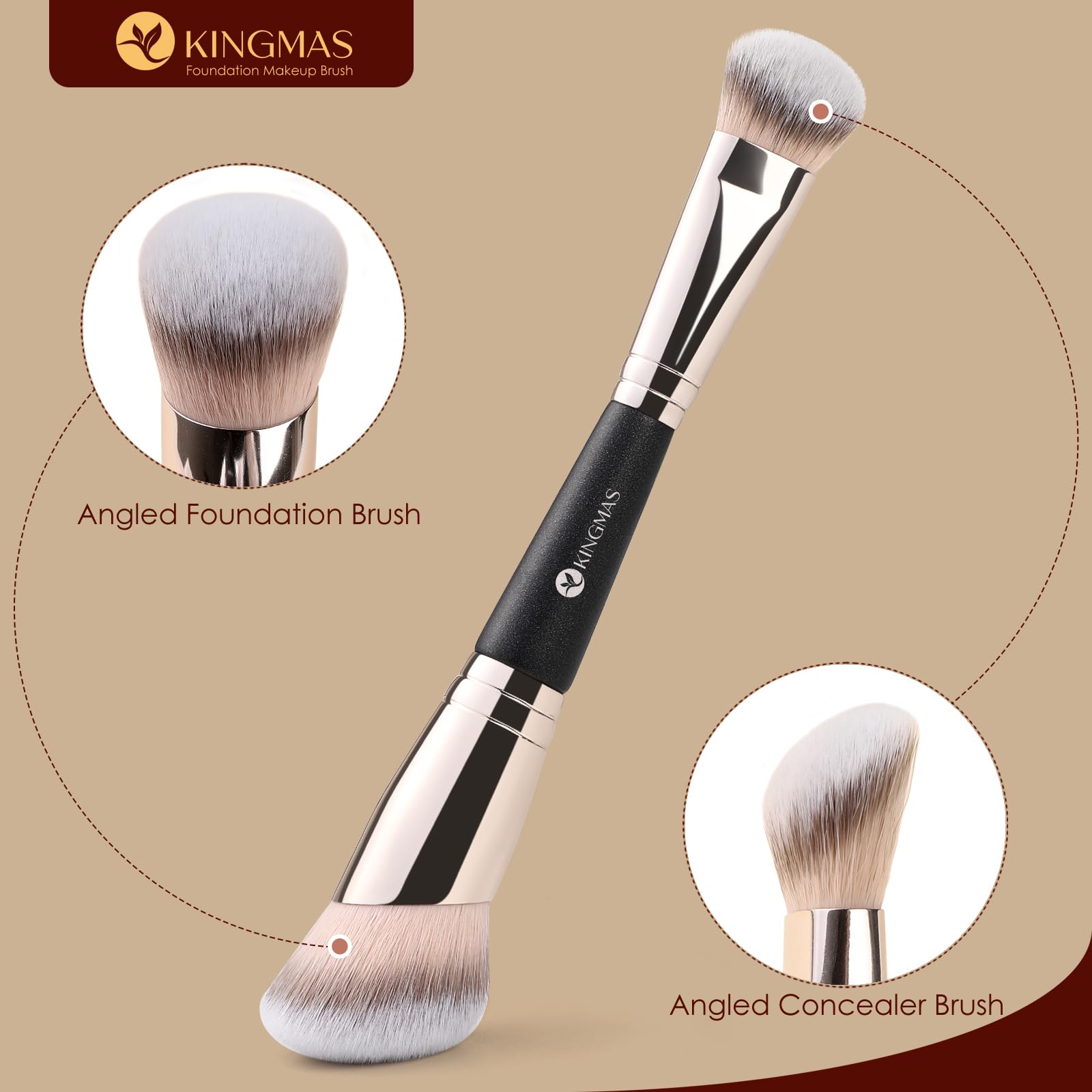 KINGMAS Foundation Concealer Brushes, 2pcs Dual-Ended Makeup Brush for Foundation and Contour Blending Liquid Powder, Bronzer Concealer Cream Cosmetics Blush, Cruelty-Free Vegan - 3
