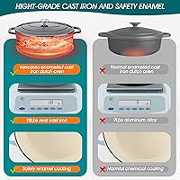 Vista 4 de vancasso Horno holandés ovalado de hierro fundido esmaltado, 9.3 cuartos de galón con revestimiento de esmalte antiadherente para hornear pan, olla