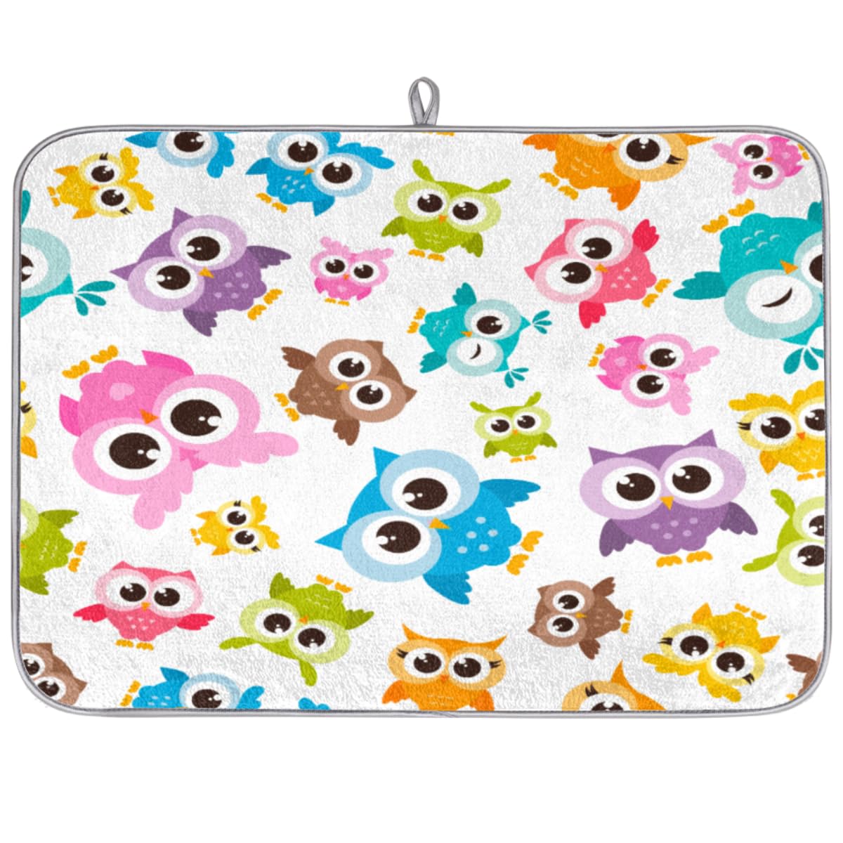 Colourful Owl Microfiber Dish Drying Mat for Kitchen Counter Cute Owl Absorbent Fast Dry Dish Drying Pad Dish Drainer Rack Mats 16x18 Inch Drying Mat Non-Slip Kitchen Accessories