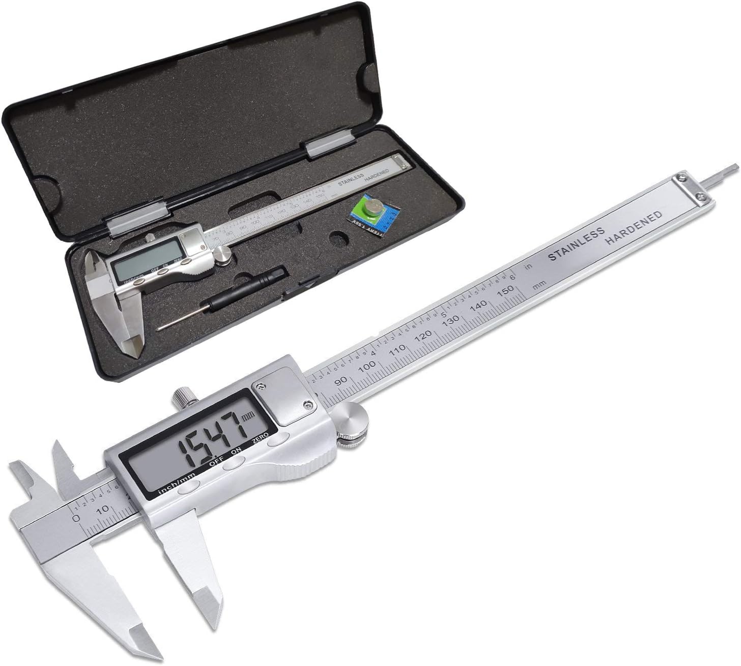 Digital Caliper Measuring Tool with Stainless Steel, Electronic Micrometer Caliper with Large LCD Screen, Auto-Off Feature, Inch and Millimeter Conversion (6 Inch/150 mm) (Stainless steel -A)