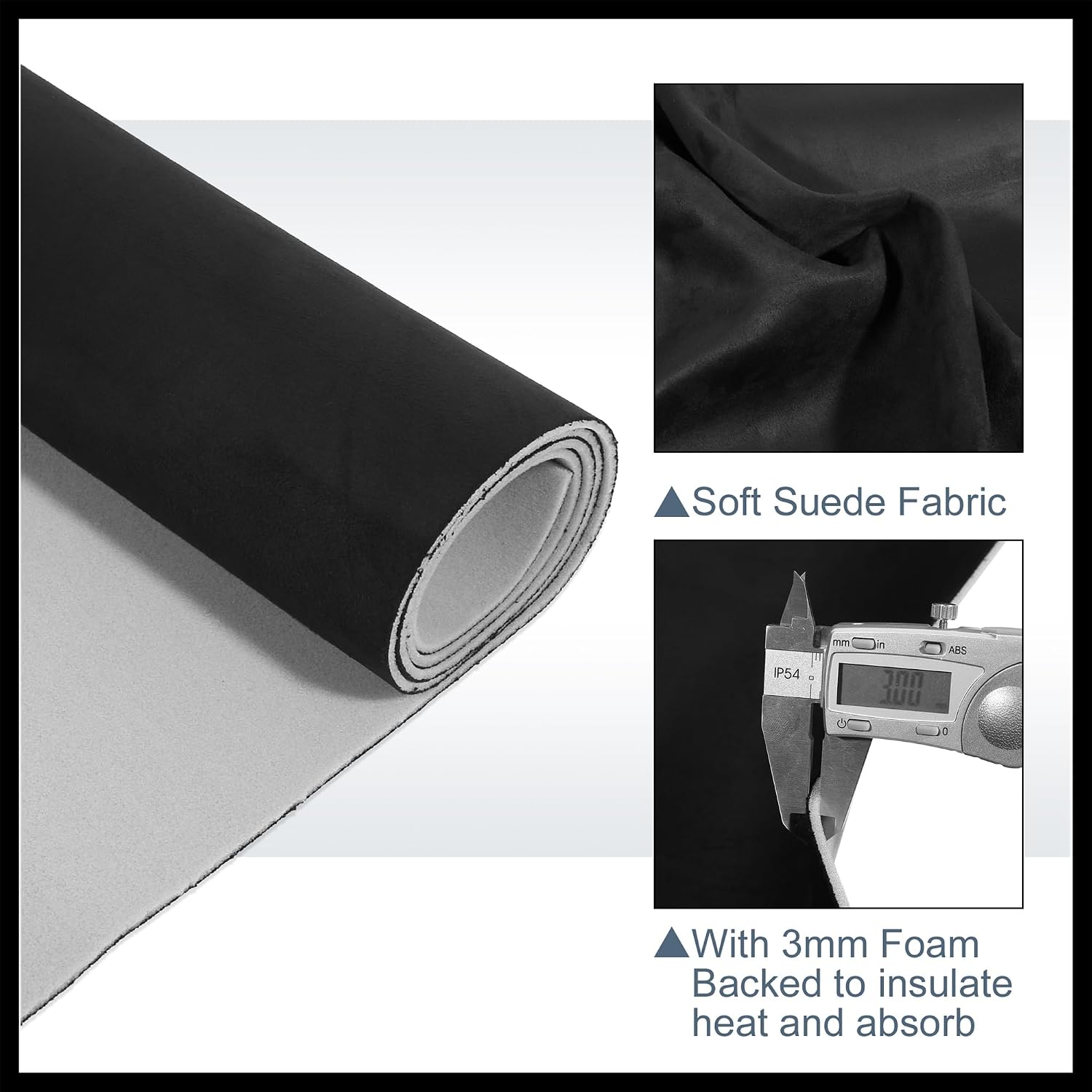 Suede Headliner Fabric 60" Length x 47" Width Foam Backed for Car Truck RV SUV Interior Trim Protect Aging Broken Faded DIY Repair Replacement Black Durable Material