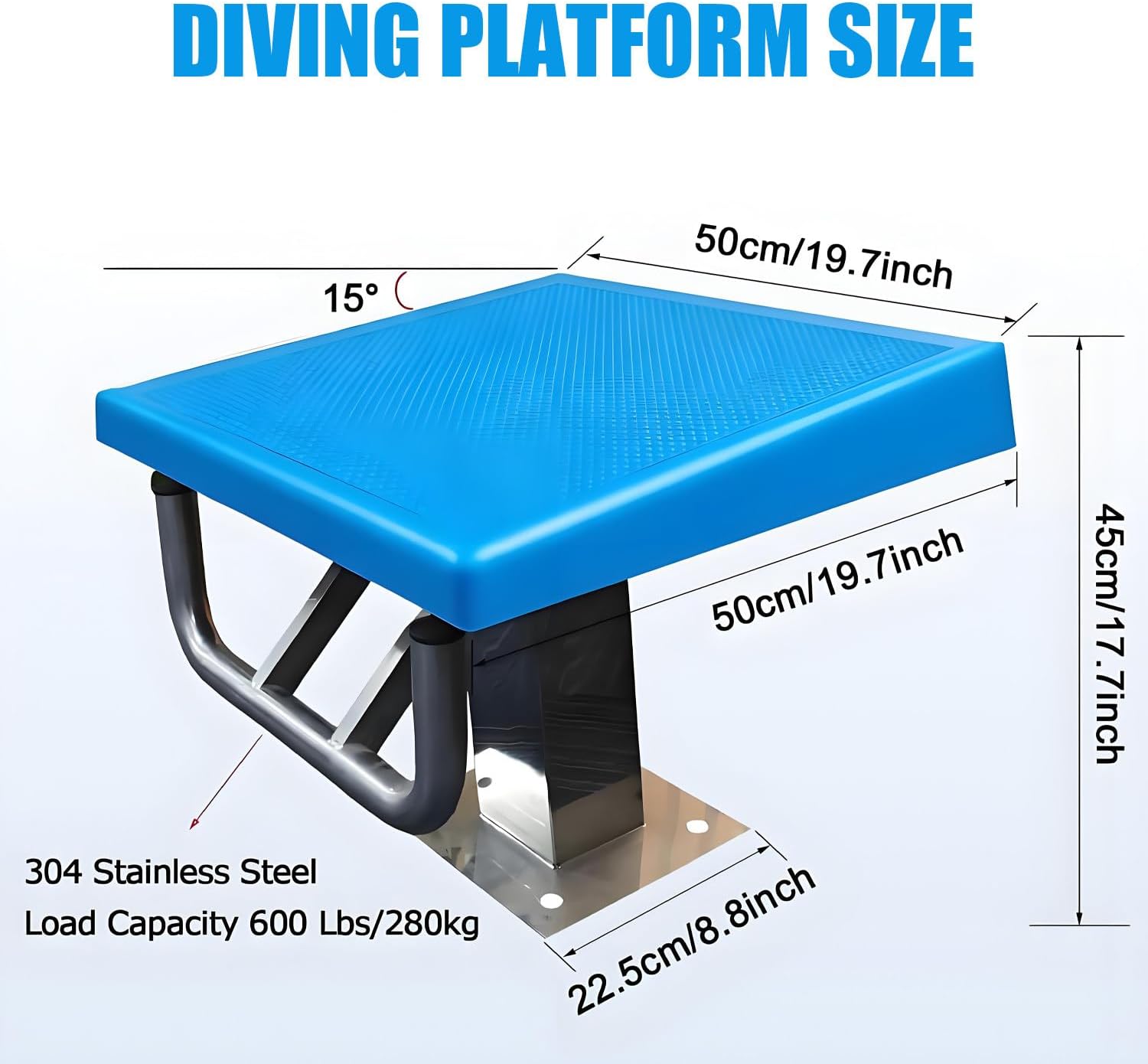 Diving Board Standard Pool Diving Platform, Stainless Pool Jumping Platform, Load 600LBs, Inclined at 15°, Anti Slip Rubber Surface, Diving Boards for Inground Pools A