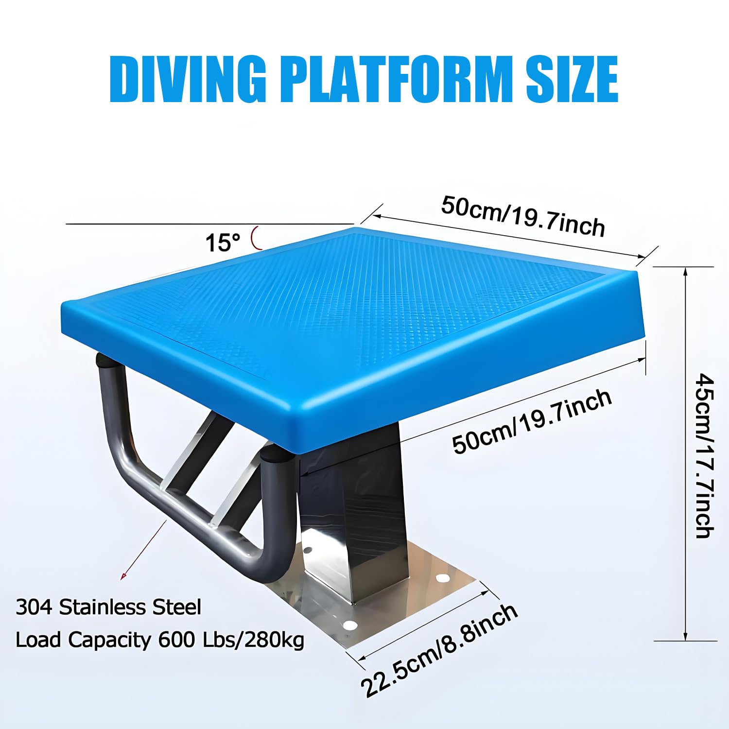 Tremplin Robuste adapté aux piscines Standard - capacité de 600 lbs, Base en Acier Inoxydable, Angle d'inclinaison de 15°, idéal pour l'entraînement compétitif et l'utilisation récréative, s