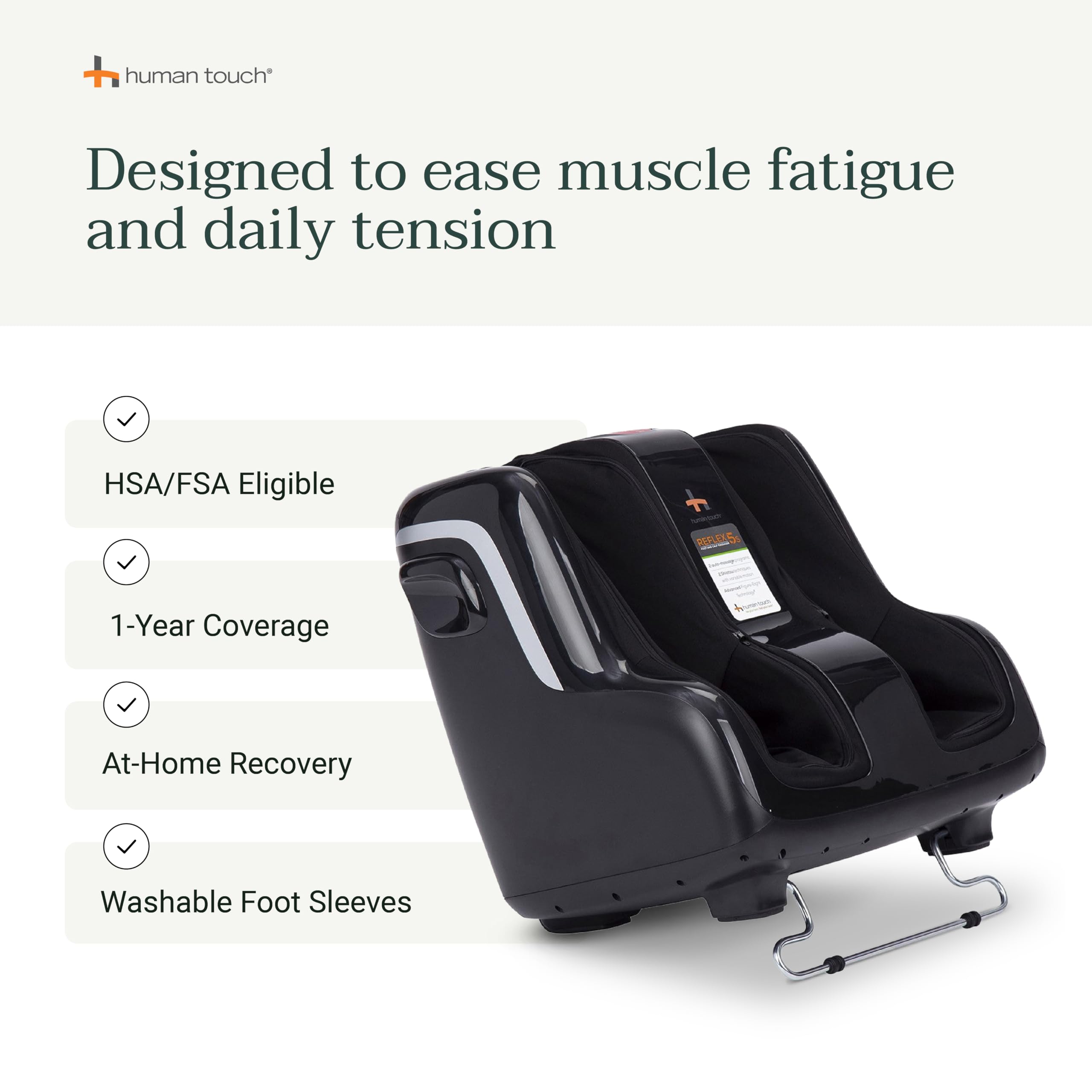 Human Touch Reflex5s masażer stóp i łydek łagodzący stres i zapalenie powięzi podeszwy, relaks, ugniatanie i kompresja, dla wsparcia krążenia, 1 rok, regulowany krój dla kobiet i mężczyzn,