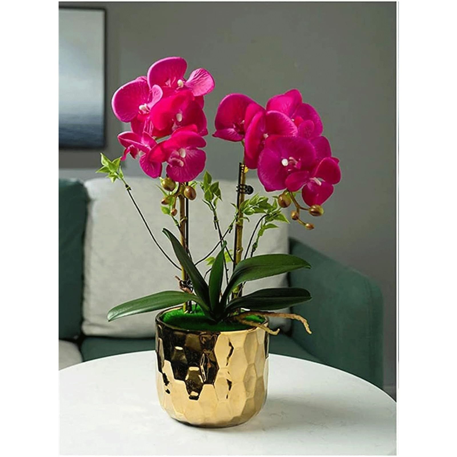 IUokLU Orchids Artificial 18.89 in Artificial Flowers in Gold Porcelain Pot Artificial Phalaenopsis Flowers Decor Artificial Orchid (Rose Red)