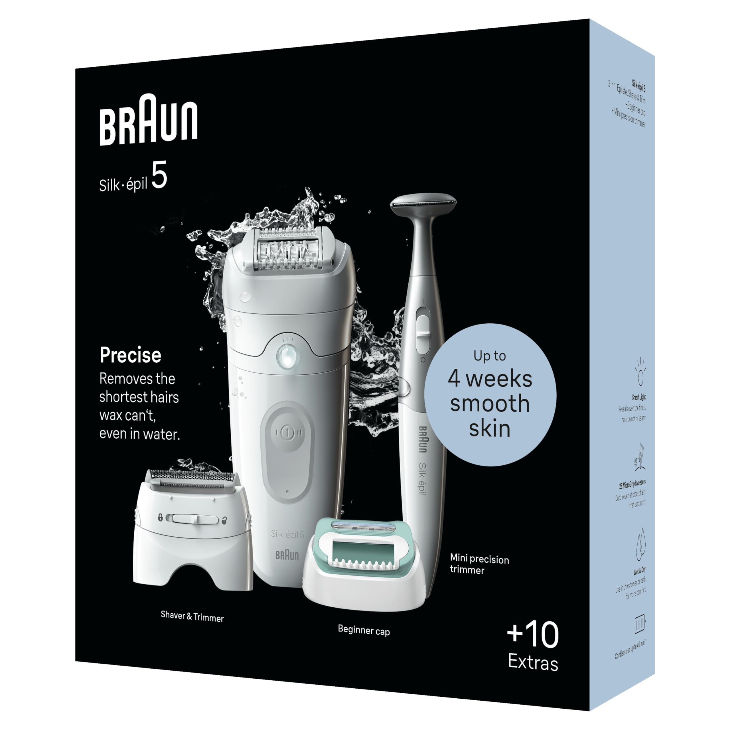Braun Silk-épil 5 Depilatore Donna, Epilatore Elettrico Donna Per Una Epilazione Semplice, Wet & Dry, Pelle Liscia a Lungo, Con Testina Per Rasoio Donna, Cappuccio Rifinitore, Cappuccio Prime