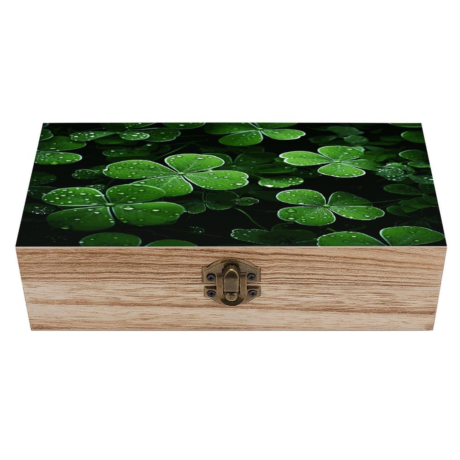 JTREHY St Patricks Day Leaves Wooden Keepsake Box Vintage-Style Wood Keepsake Case with Hinged Lid Solid Wood Boxes Beautifully Memory Treasure Case Vintage-Style Wooden Storage Box