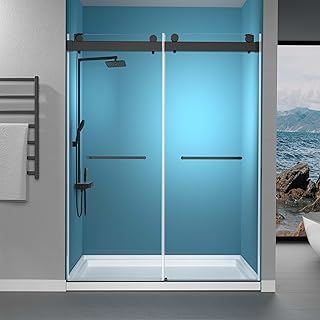 GETPRO Frameless Shower Door 57-60" W x 79" H Double Sliding Bathroom Shower Doors 3/8 Inch Clear Tempered Glass Door for Walk-in Shower with Soft Close and Width Adjustable Matte Black
