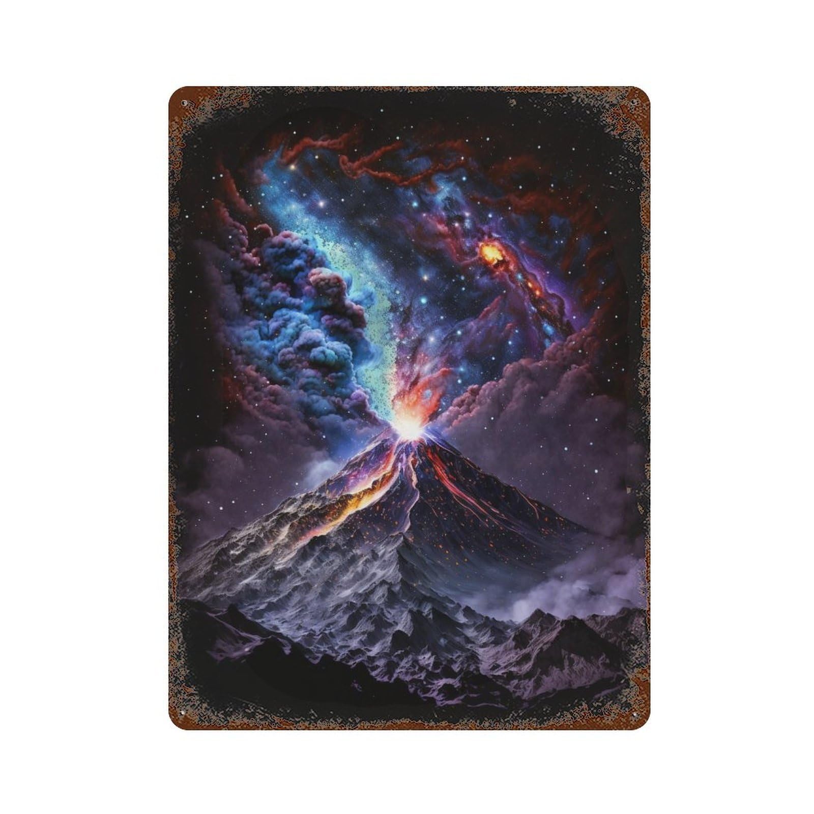 Volcanic Galaxy Landscape-2 Distressed Metal Wall Sign 15.7"x11.8", Industrial Home Decor for Garage, Pub Or Kitchen