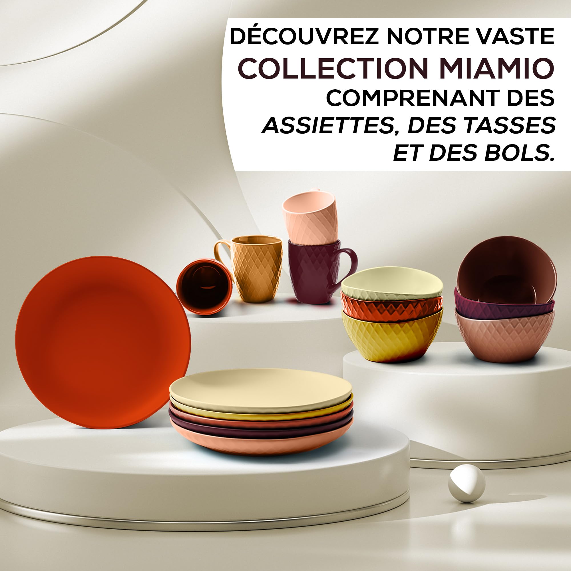 MIAMIO - lot de 6 assiettes céramiques 26 cm Palmanova (Rouge) pour cuisine | Assiettes en céramique pour repas et desserts, 26 cm, Palmanova (Rouge). Pratique pour les repas et boissons à la maison.