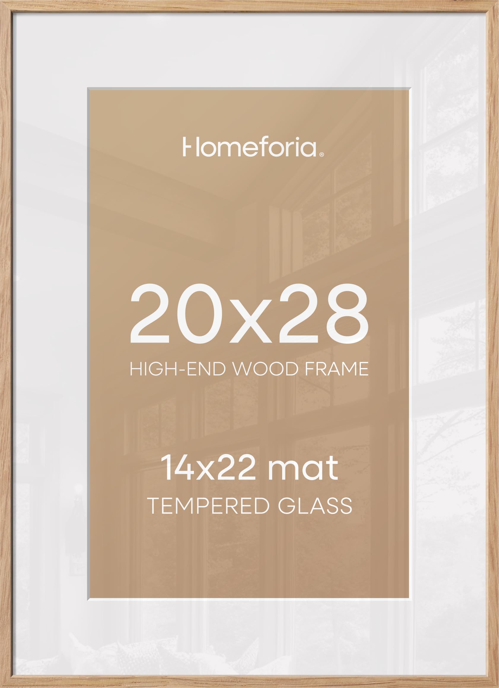Homeforia 20x28 Picture Frame Wood, High End Natural Oak 20 x 28 Light Wooden Poster Frame with Mat 14 by 22, 20x28 Frames Matted to 14x22 Photo, 28by20 Thin Frames, Tempered Glass, Wall Kit, Set of 2