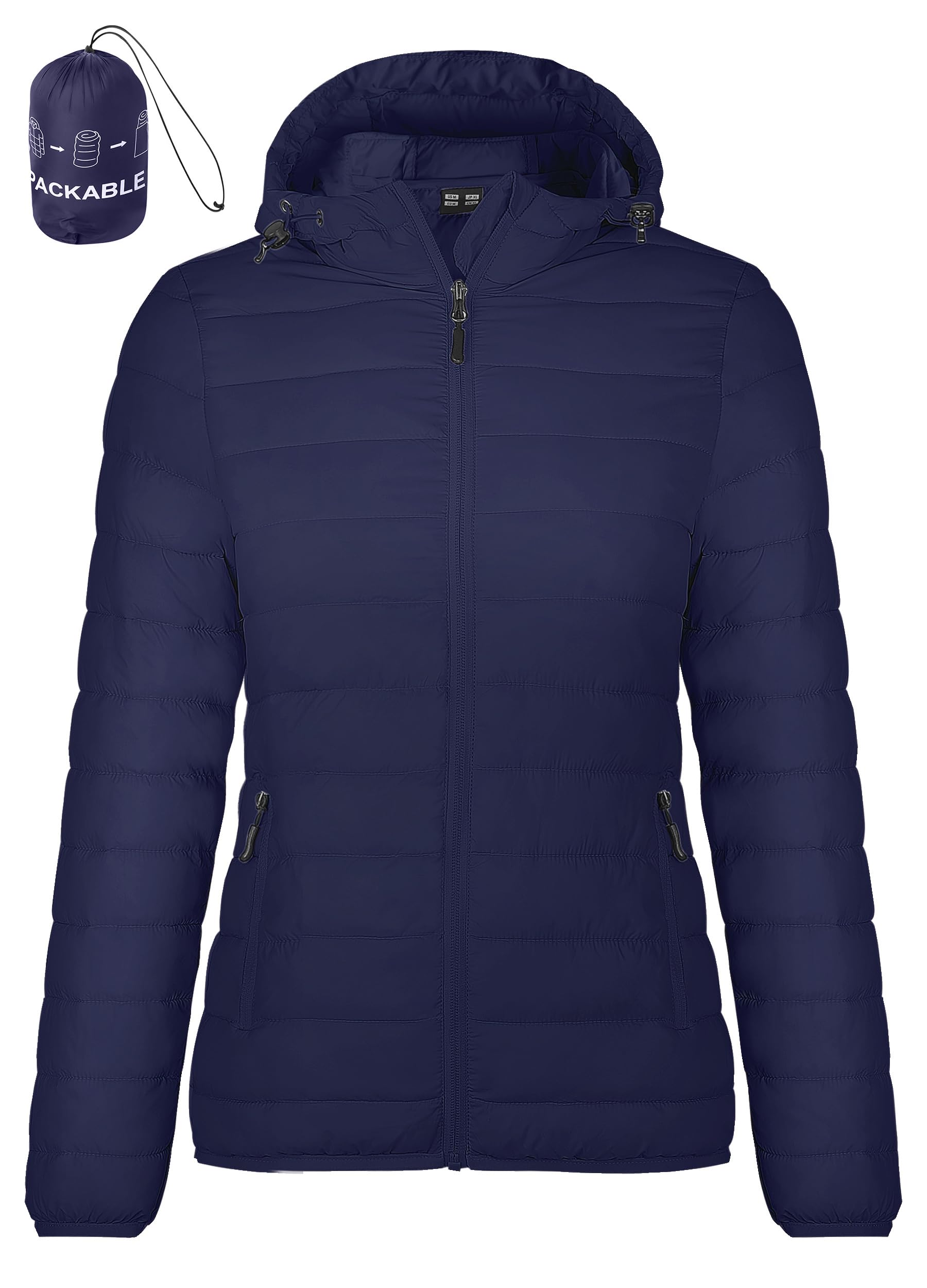 Veste matelassée légère pour femme - Veste rembourrée pliable avec capuche - Veste d'hiver chaude - Légère - Automne et hiver