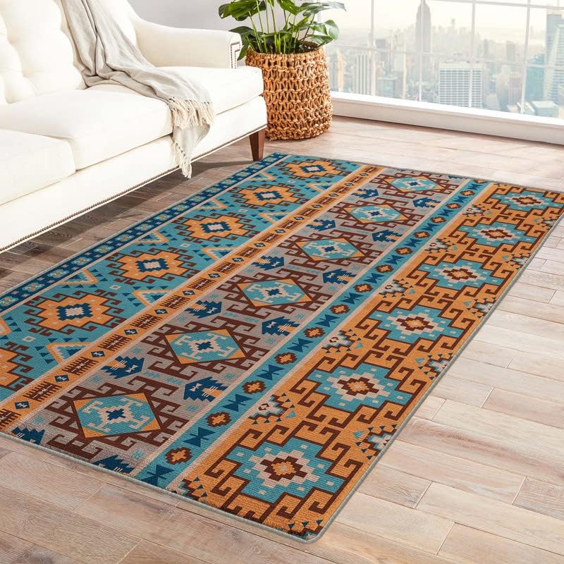 Aztec Rug Home Decor - Southwestern Rugs for Living Room Bedroom Entryway, Native American Area Rug 2x3, Washable & Non Slip & Soft Low Pile Non-Shedding Indoor Carpet, Decorative Patterned Rug