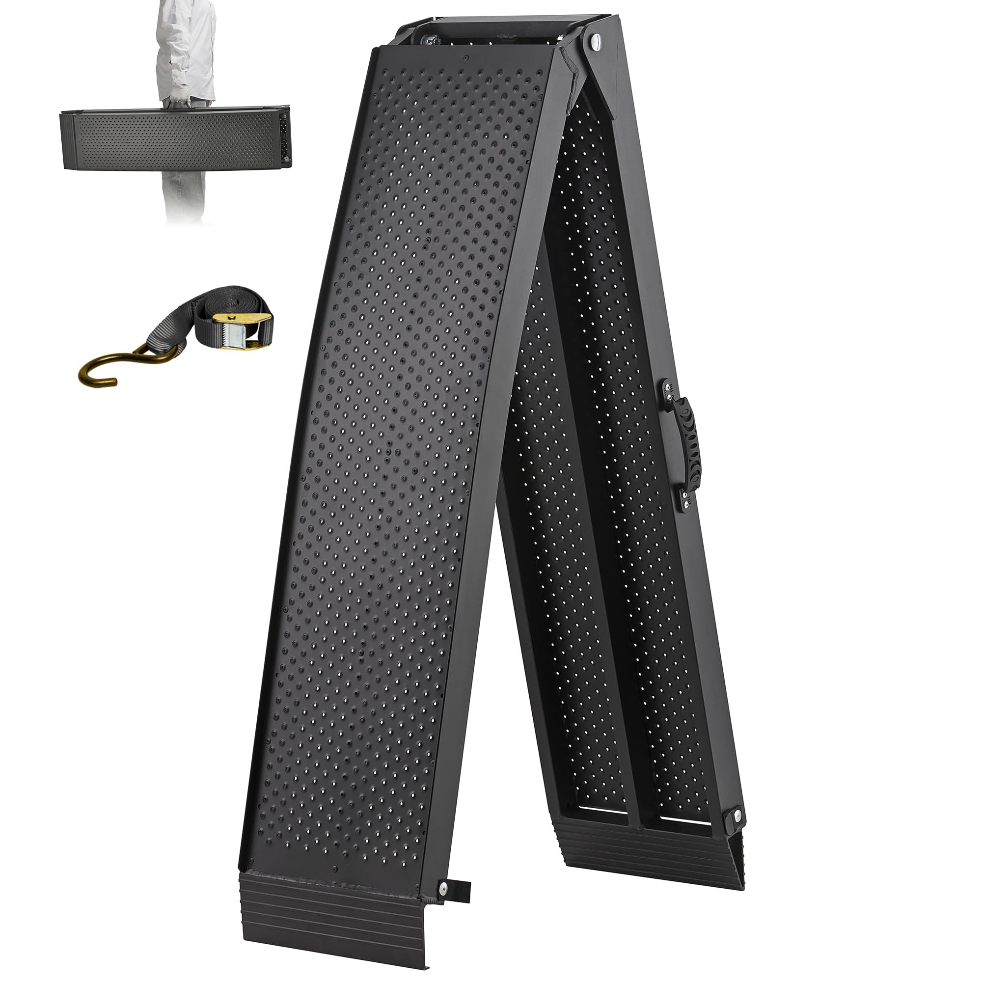 FACHNUO 228x28cm Auffahrrampe klappbar 340 kg Tragfähigkeit Aluminium Rampe für Motorrad, Quad, Pick-up mit tragbarem Griff, Rutschfester Oberfläche, platzsparend(1 Stück, Schwarz)