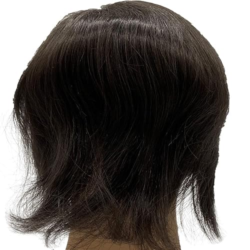 Miniatura 5 de Peluca de cabello humano europeo de repuesto para hombre, encaje suizo frontal, 0.003 in, piel fina, poliuretano, con bucle, 10 x 8 pulgadas, color