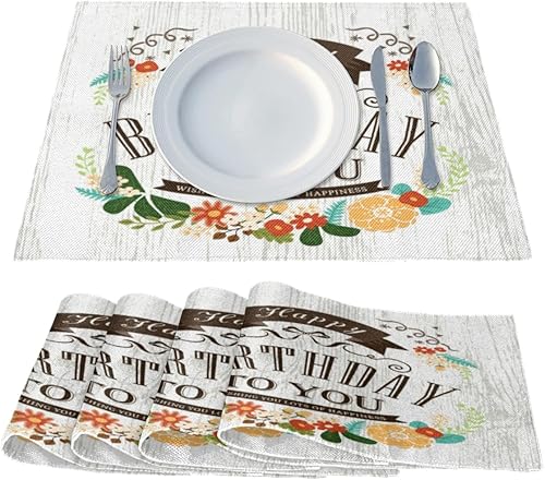 Miniatura 2 de Birthday Fun Theme Placemats Set of 4 Table Mats Washable Placemat Waterproof Place Mats for Party Home Dining Table Decor 18x12 in