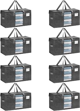 VENO 8 Pack Heavy Duty Moving Bags, Clothes and Comforter Storage Bags with Clear Window, College Dorm Essentials Packing Supplies, Foldable Boxes Alternative Gray, 8 Pack