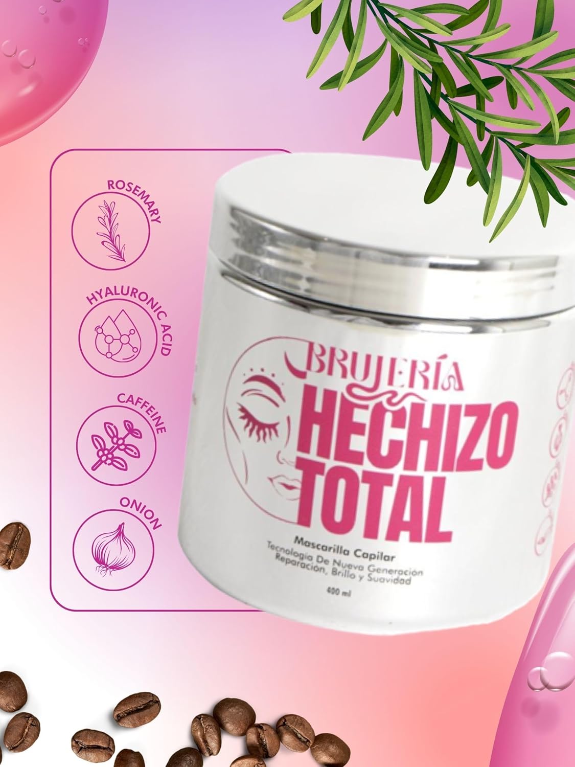 Brujeria Hechizo Total Hair Mask - Repair, Shine, & Softness Formula With Aminoacids, Onion, Caffeine, and Green Tea - Made With Colombian and Latin American Ingredients