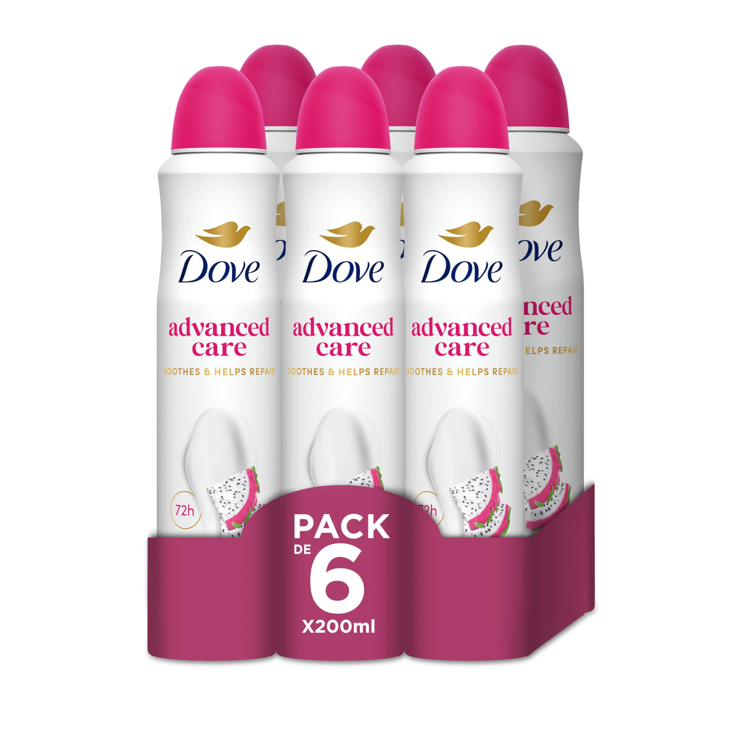 Dove Mujer Advanced Care Desodorante Dragon Fruit 72 Horas Spray 200Ml X6