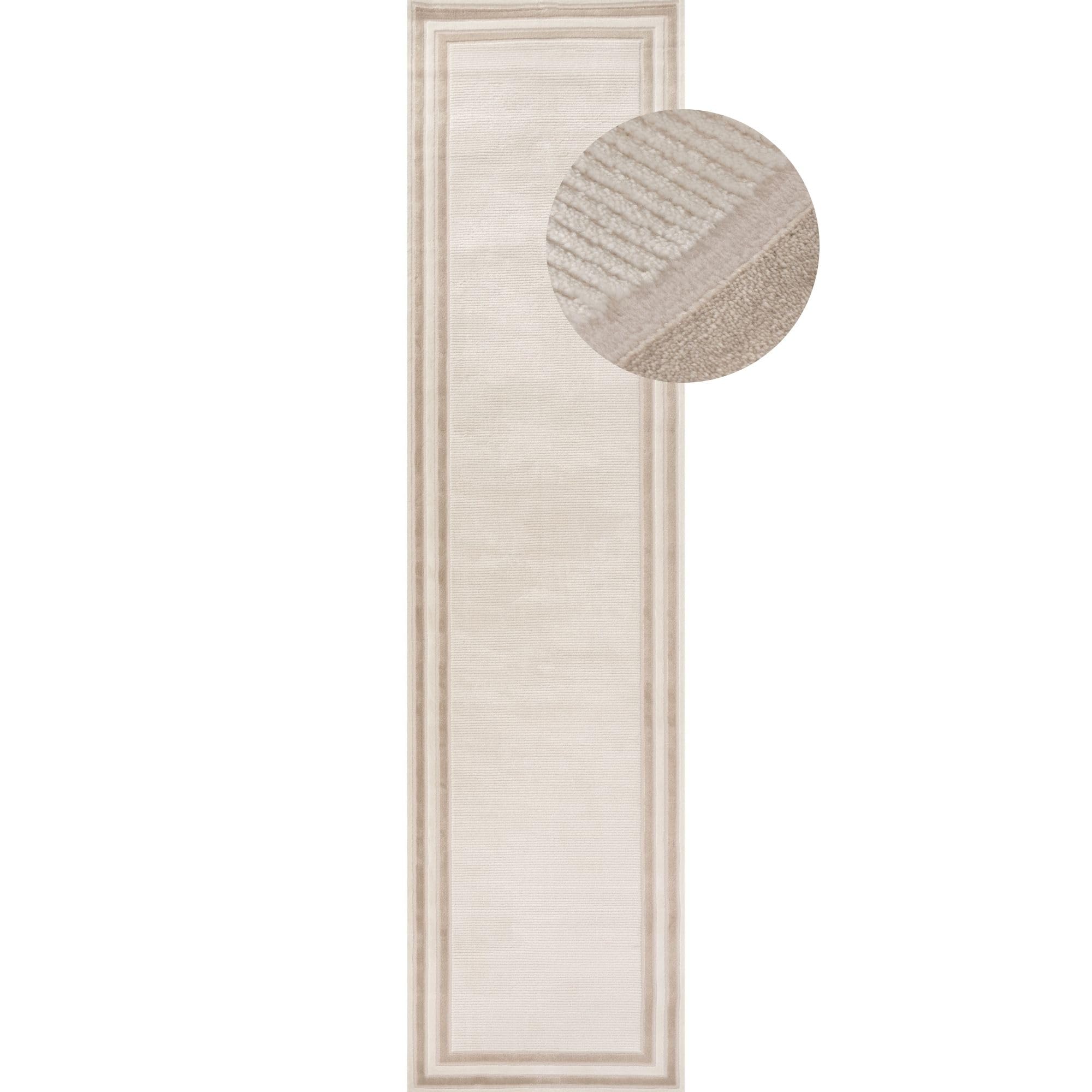 THE RUGS Carmel Modern Area Rug - Stain-Resistant, Non-Shedding, Durable Rugs for Bedroom and Hallway [ Bordered Beige, 80x300 cm ]
