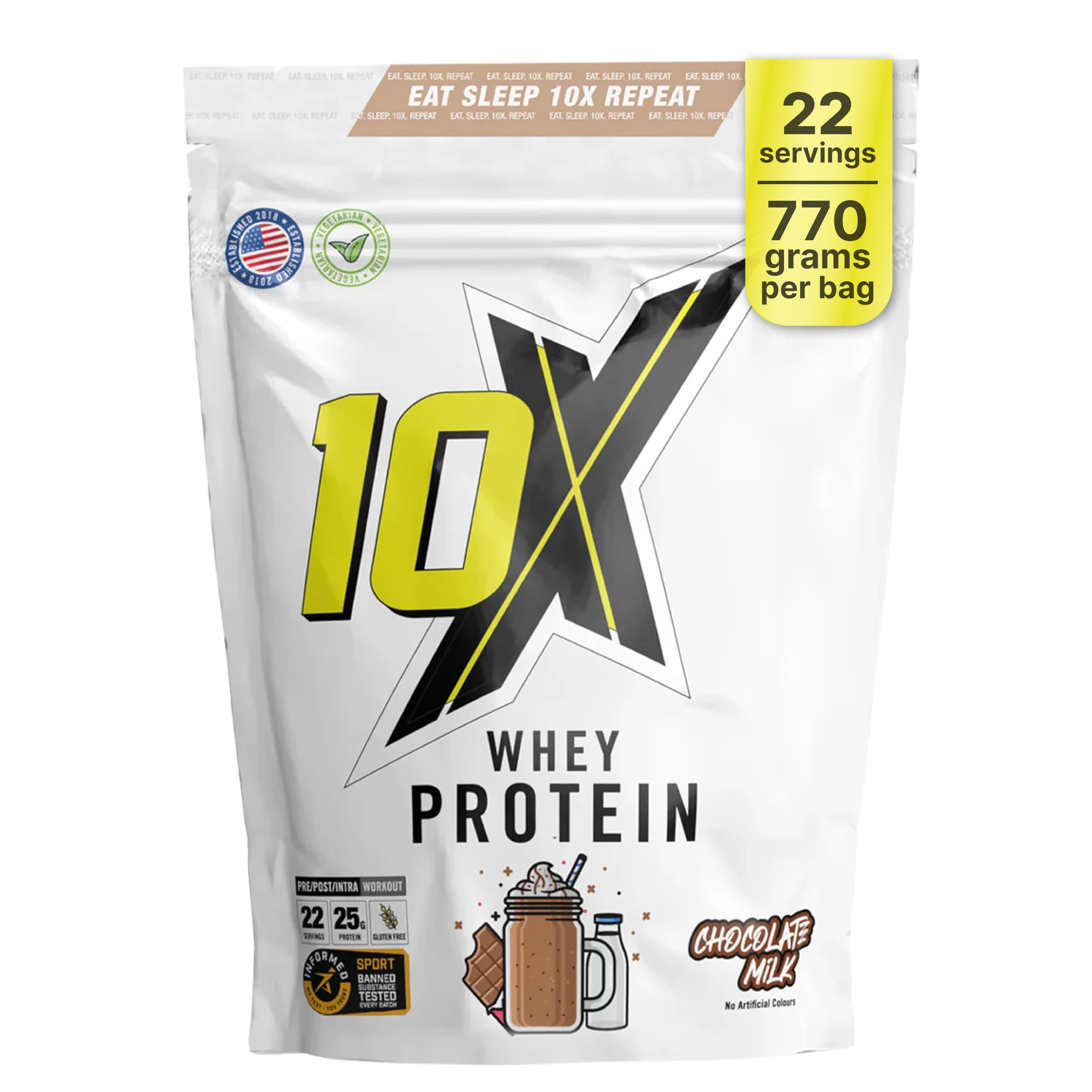 Whey Protein Powder - Chocolate Milk, 770g (22 Servings), Low-Calorie, Gluten-Free & Vegetarian, Fast Absorption for Muscle Recovery, Ideal for Weight Loss & Training