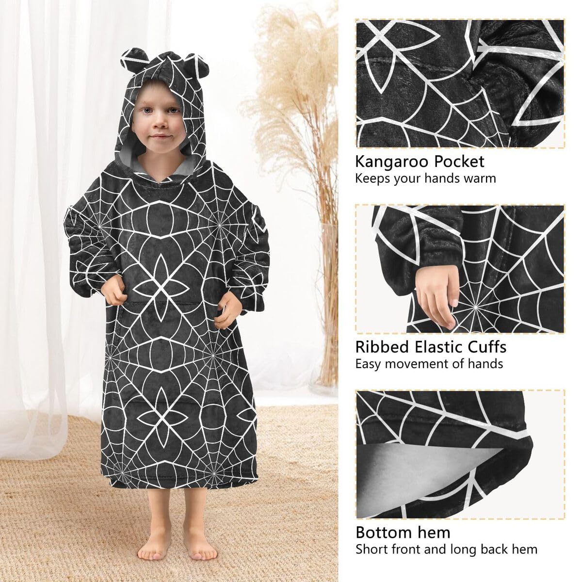 Pajęczyna pajęczyna ciemna dziecięca bluza z kapturem, oversize, sweter, Halloween, gotycki, dla chłopców i dziewcząt w wieku 3-14 lat
