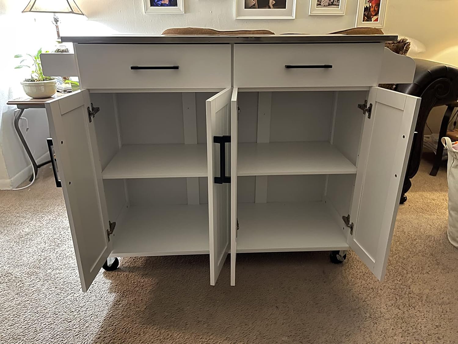 Kitchen Island on Wheels, Portable Cart with Stainless Steel Countertop and 2 Drawers Double Storage Cabinet for Outdoor Patio Bar Coffee, White : Patio, Lawn & Garden