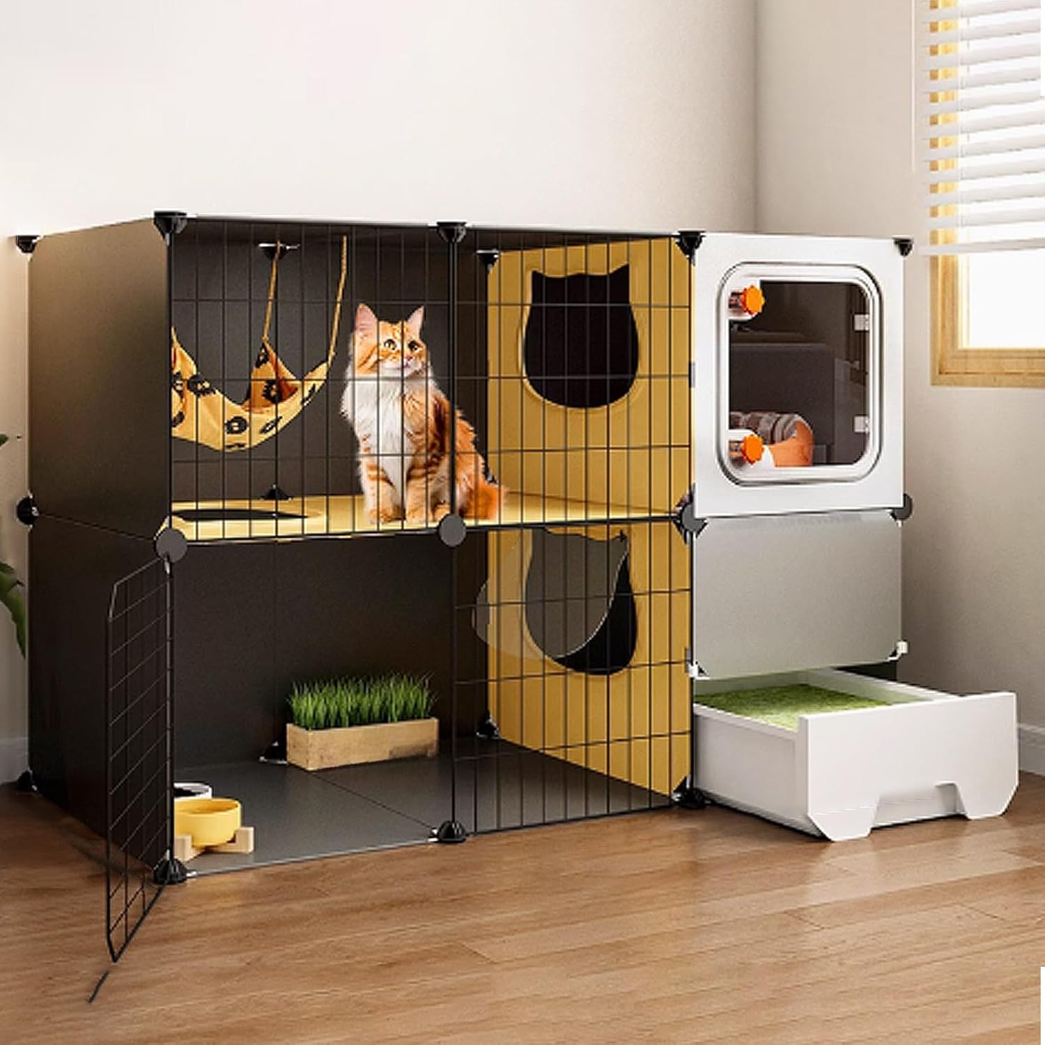 Cat Cage, Enclosed Cat Playpen, Cat Enclosures Indoor, Cat House with Enclosed Litter Box and Semi-Transparent Cat Kennel for Ferret, Chinchilla(105 * 45 * 70cm)