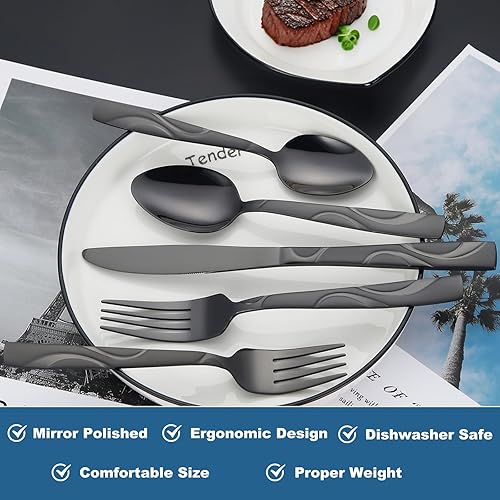 Miniatura 3 de Juego de 40 cubiertos de acero inoxidable juego de cubiertos resistentes de acero inoxidable 430 incluye cuchillos, tenedores y cucharas para 8