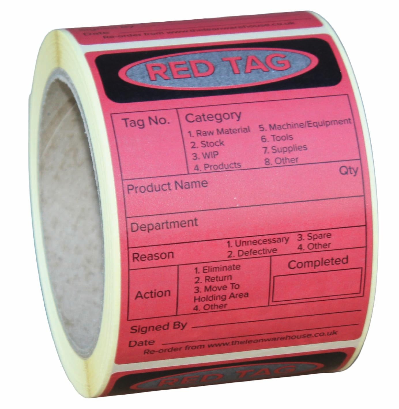 Self-Adhesive 5S Red Tag - 70 x 100mm - Roll of 250 - Low Tack Adhesive - Easy to Remove
