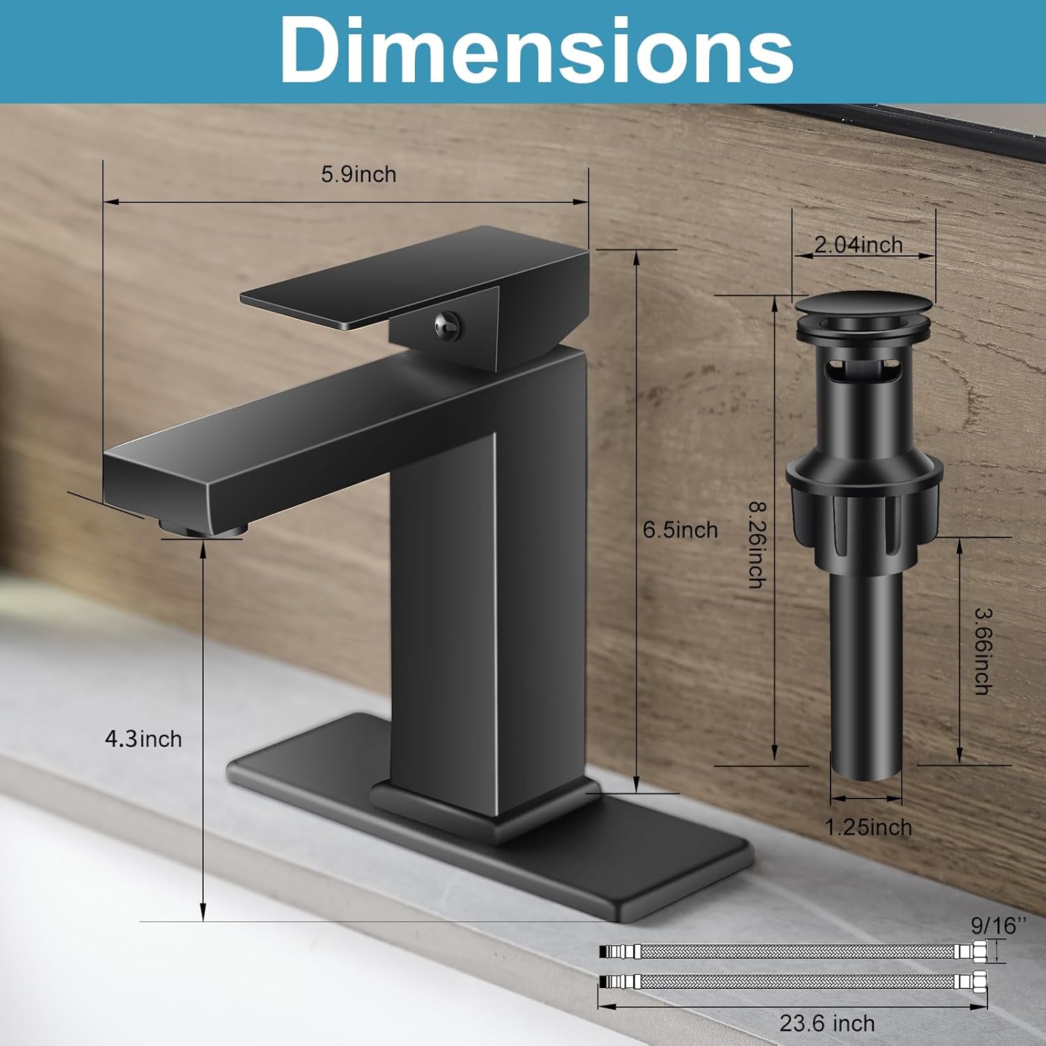 Black Bathroom Faucets PONAFOU Single Hole Bathroom Faucet Single Handle Faucet for Bathroom Sink Vanity RV (with Pop-up Drain and Deck) Suitable for 1 Hole or 3 Hole - Image 6