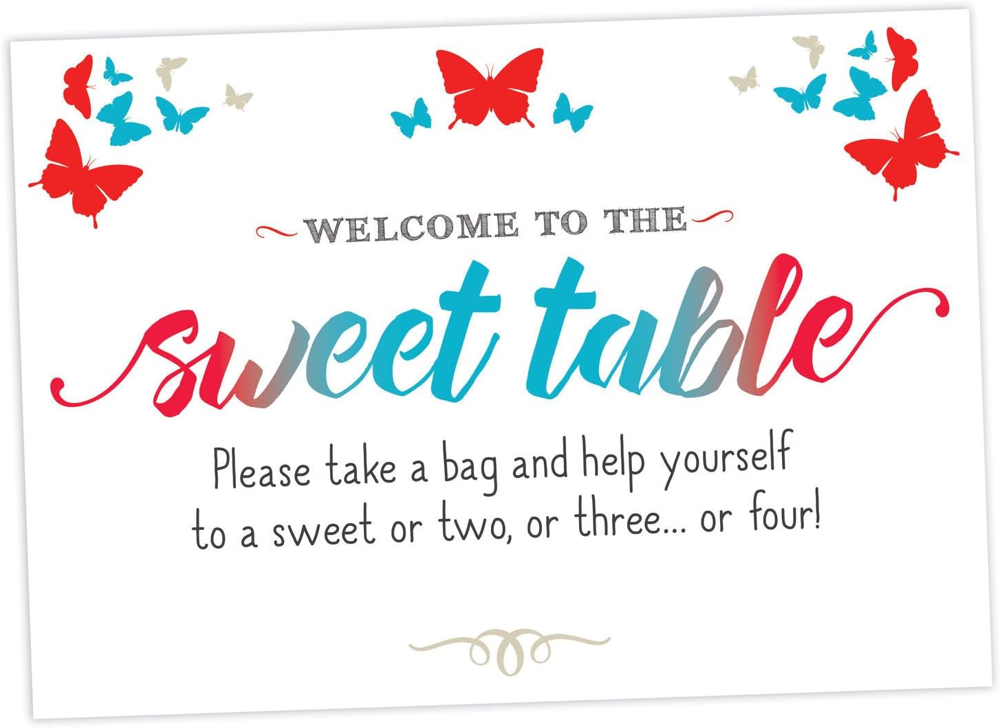 Butterfly Sign for Sweet Table Candy Buffet Available in A Range of Pastel & Bold Colours (OM5) (Red & Blue)
