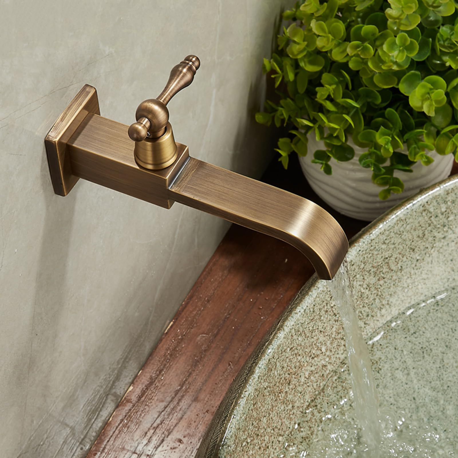 SOHNVWTGD Antique Brass Basin Tap Single Cold Bathroom Sink Taps Set of 2 Waterfall Brass,Imitation of Antiques