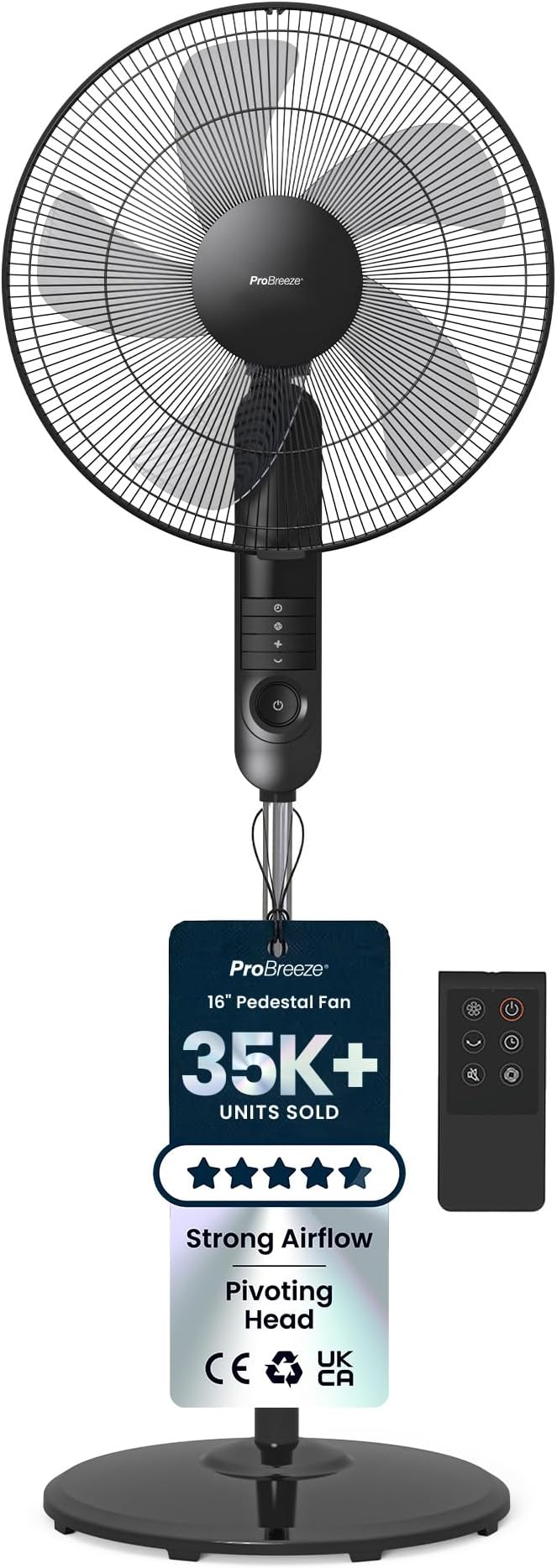 Pro Breeze 16-Inch Pedestal Fan with Remote Control and LED Display