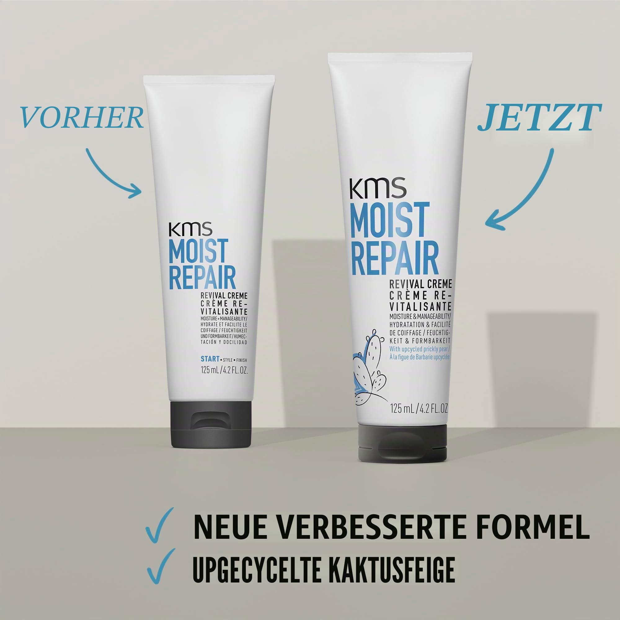 KMS MoistRepair Revival Creme, 125 ml, verbesserte Formel, Feuchtigkeit und Handhabbarkeit, mit upgecycelter Kaktusfeige, vegane Formel