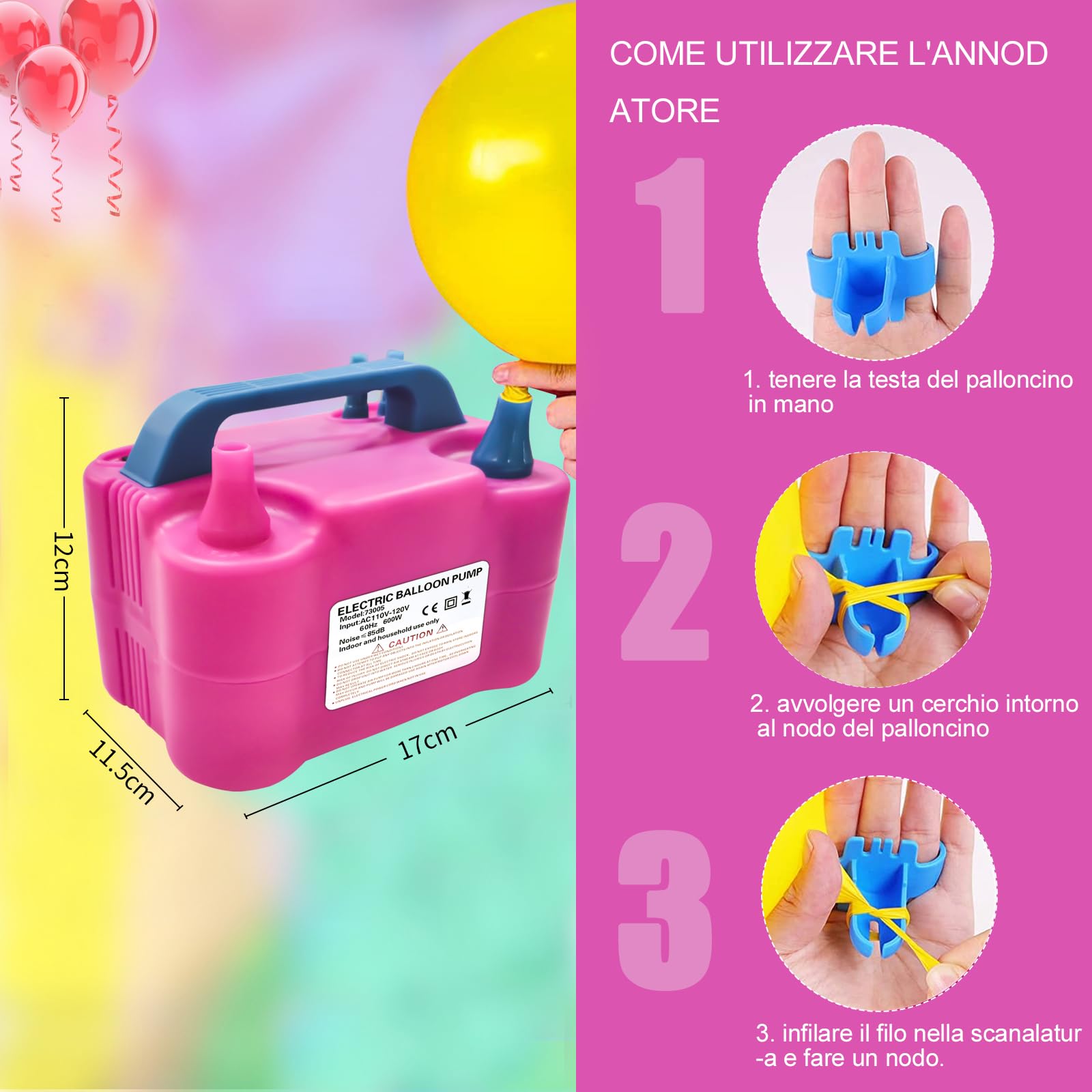 Pompa per Palloncini Elettrica, 220V 600W gonfiatore pompa per palloncini, Doppio ugello gonfiatore pompa portatile per feste, Matrimoni compleanno decorazione
