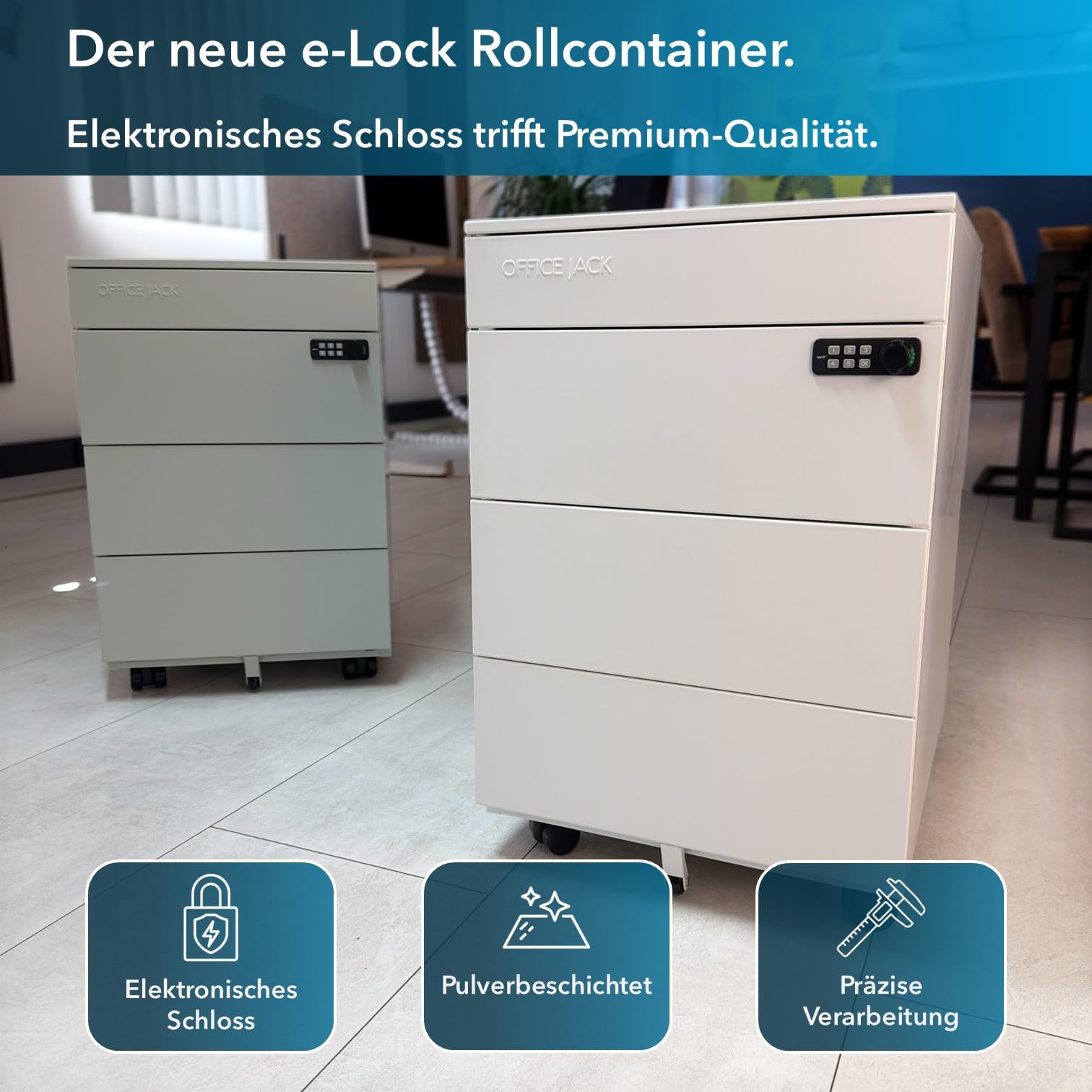 Metall Rollcontainer abschließbar 50 x 39 x 60 cm Weiß Büroschrank Schreibtisch