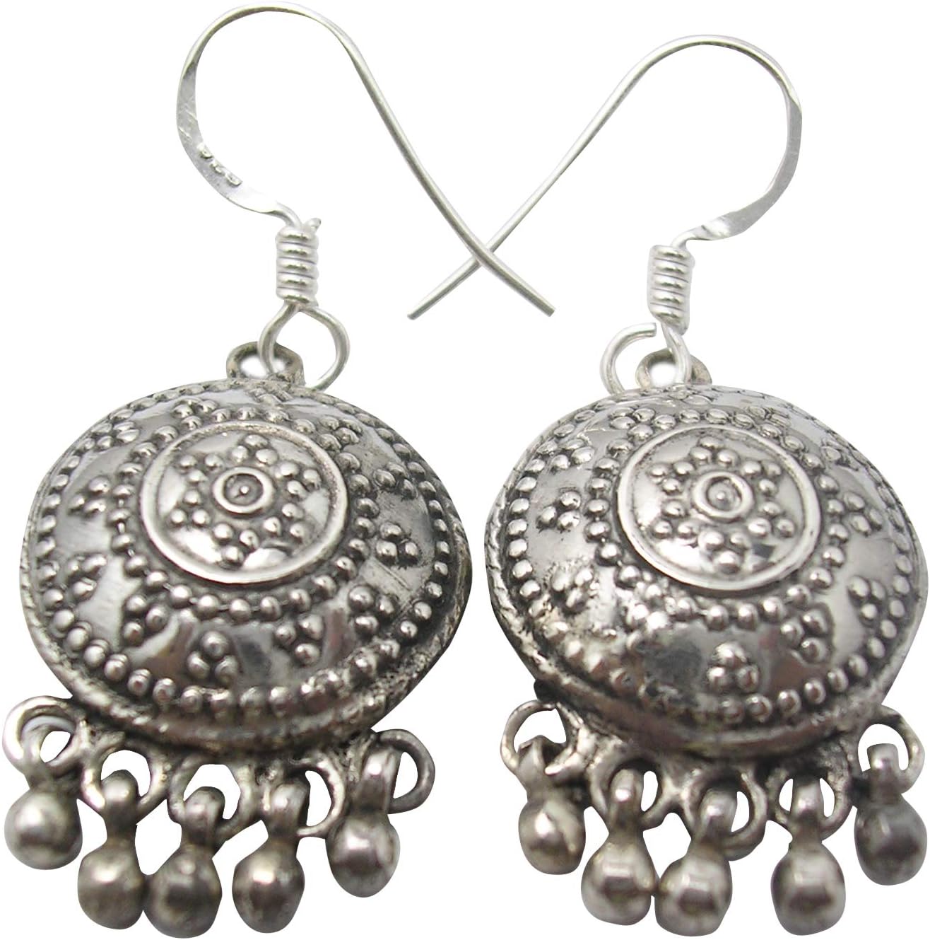 925 Solid Silver Hammered Earrings 1.7" Cheapest Shipping