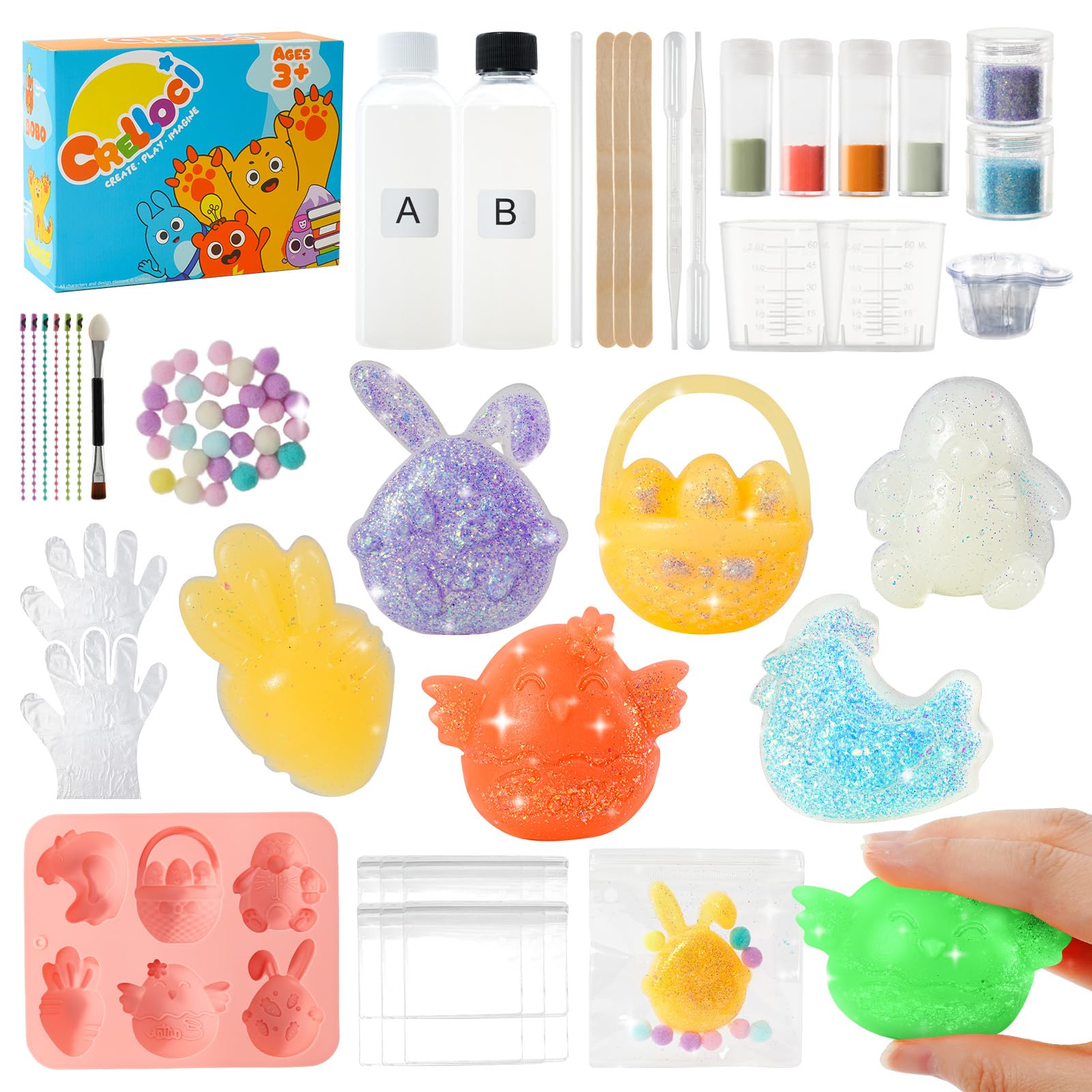 Crelloci Taba Squishy Making Kit for Kids 6–12 – Glow in the Dark Challenge Kit with Silicone Molds, DIY Squishy Maker Set with Glitter & Glow Powder